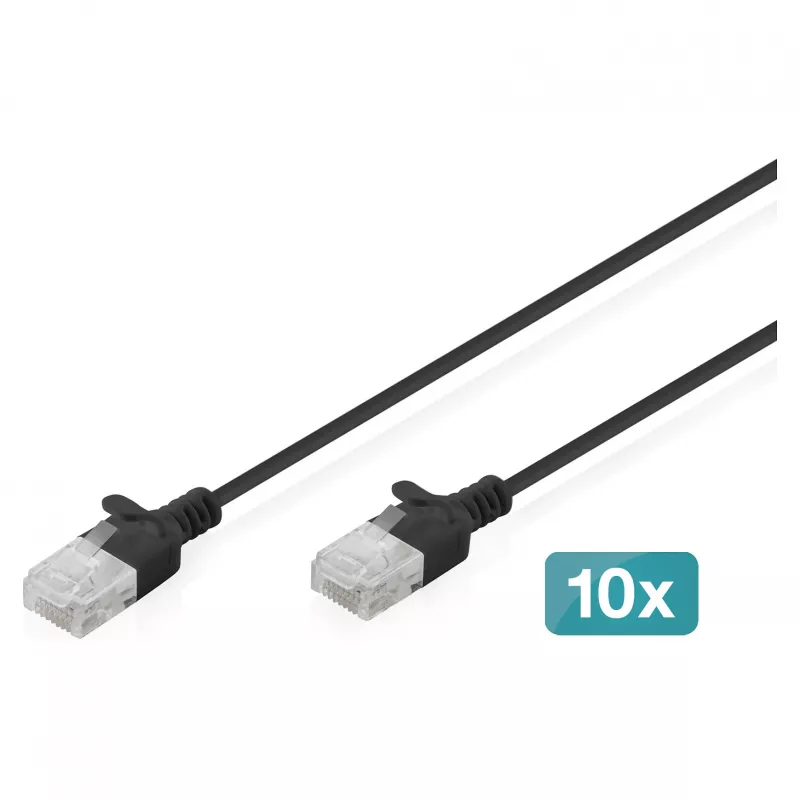 patch-kaabel DIGITUS CAT6 U-UTP õhuke 1,5 m, must — 10 tk pakend