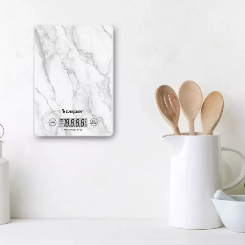 Köögikaal Beper P102BIL004 - digitaalne, 5 kg, 1 g, valge marmor