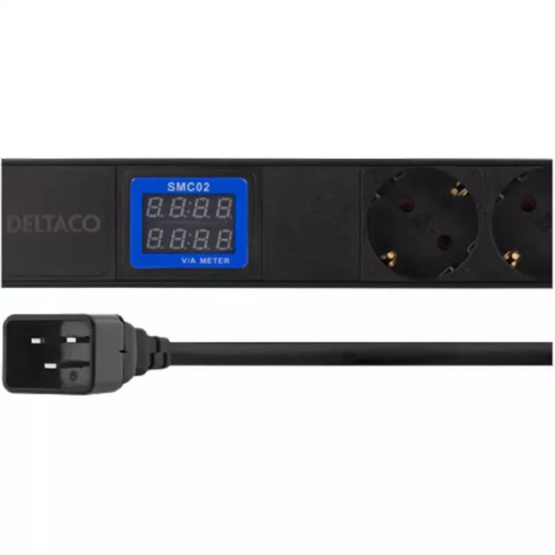 Toitejaotusseade PowerWalker 10133010 PDU 1U must, F-tüüpi pistikupesad, C20-sisend, 16 A, 3500 W, 2 m kaabel