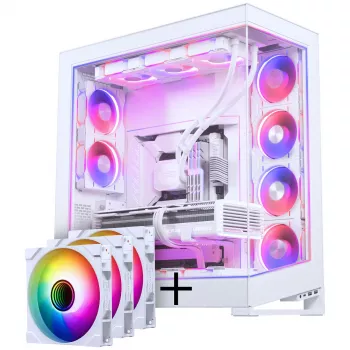 PHANTEKS NV Series NV7 E-ATX-korpus, karastatud klaas, ARGB - valge & M25 Gen2 PWM D-RGB ventilaatori 3-osaline komplekt - pööratud laba, 140 mm + DRGB komplekt