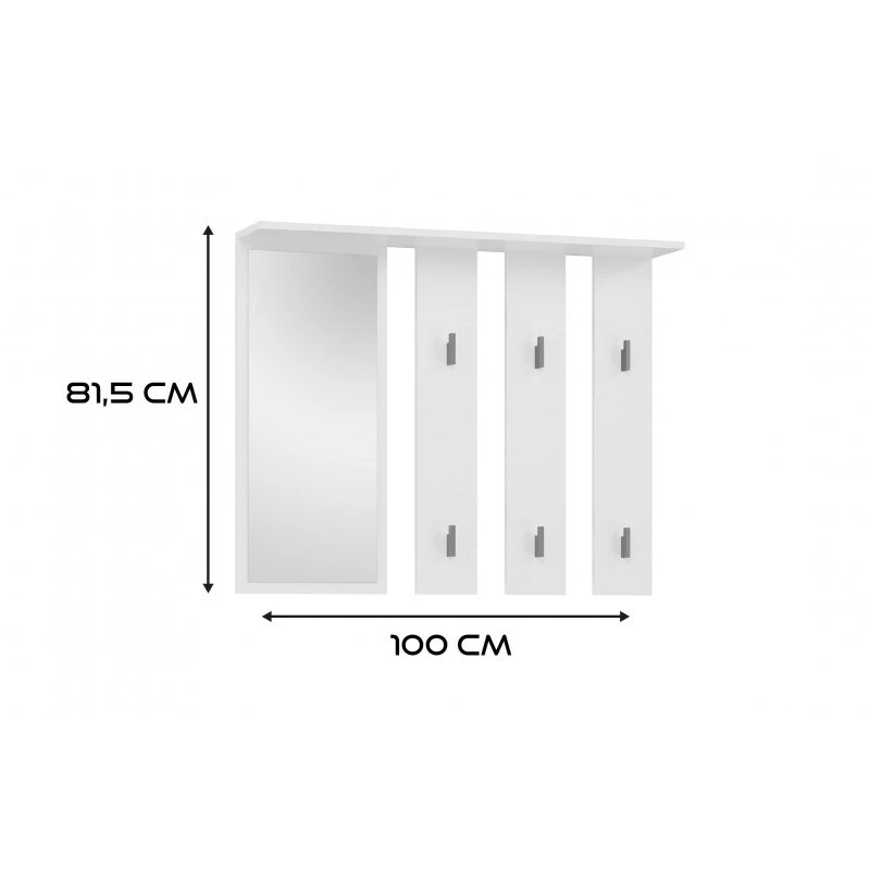 Hanger + mirror PARMA 100x15x.81.5 cm, Valge