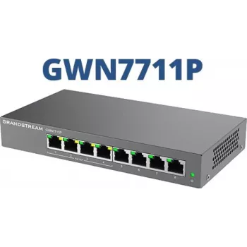 Juhitav L2 Gigabit PoE võrgukommutaator Grandstream GWN7711P — 8x RJ-45 10/100/1000, 48V DC, laua-/seinapaigaldus