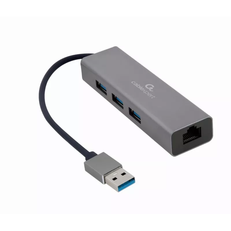 Gembird A-AMU3-LAN-01 USB-A Gigabit LAN-adapter 3-pordilise USB 3.0 jaoturiga, must