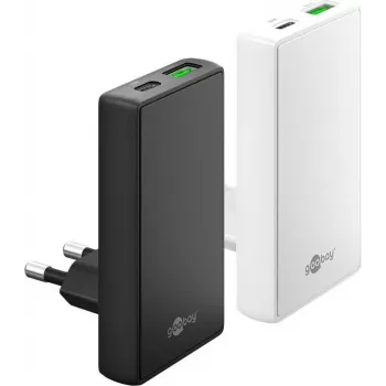 Goobay USB-C PD GaN Dual-Fast Charger 90° Flat 65 W must - 1x -pistik (75723)