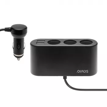 Auto USB-laadija SAVIO SA-024 — universaalne mobiilseadme laadija, sisend 12–24 V, väljund 5 V, must, sigaretisüütaja