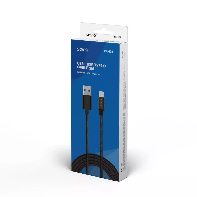 Savio CL-129 USB-kaabel 2 m USB 2.0 USB A USB C Must
