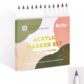 Arrtx akrüülmarkerid LC303649 — komplekt 12 metallikvärvi, akrüültint, peen/lai ots