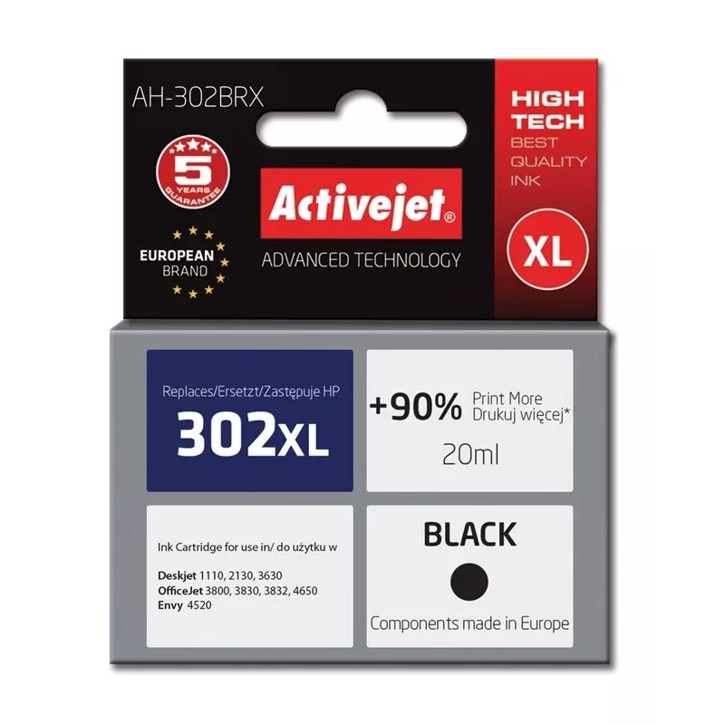 Activejet AH-302BRX tint (asendus HP 302XL F6U68AE; Premium; 20 ml; must)