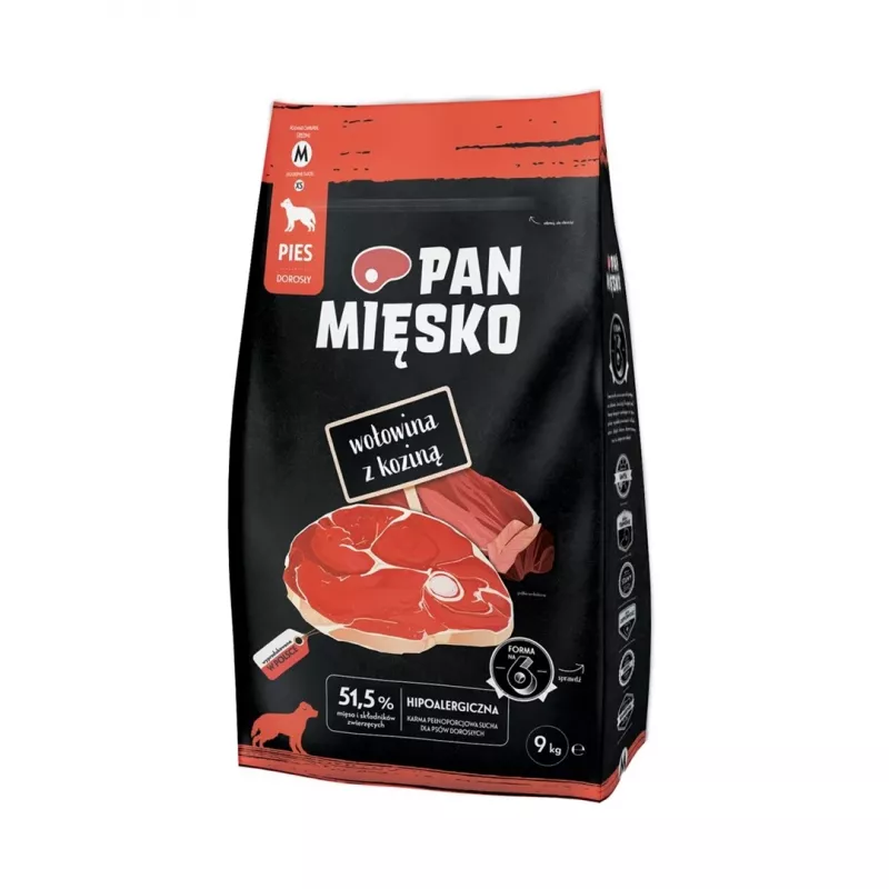 Kuiv koeratoit Pan Miesko Beef with Goat Adult Crunchy M — 9 kg, 30% valku, 20% rasva, gluteenivaba