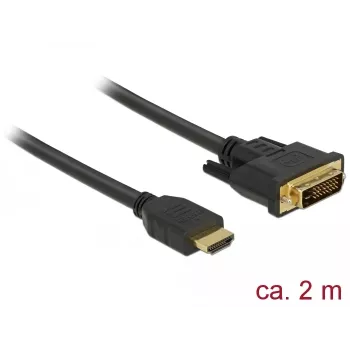 DeLOCK - Videokaabel - HDMI / DVI - DVI-D (M) kuni HDMI (M) - 2,0 m - Kolmekordne isolatsioon - Must - Kinnituskruvidega (85654)