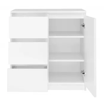 Kummut Top E Shop Topeshop 1D3S BIEL KPL — valge, puitlaastplaadist karkass, 3 sahtlit