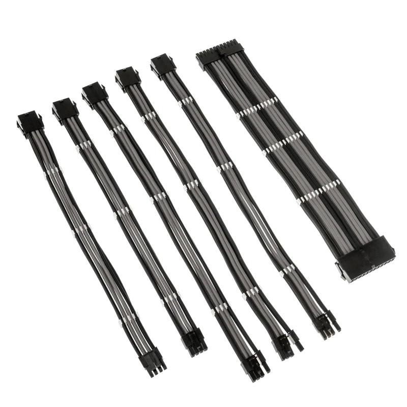 Kaabli pikenduskomplekt Kolink Core Adept — punutud PET-kate, vaskjuhtmed, 300–350 mm pikkused, 6-osaline komplekt