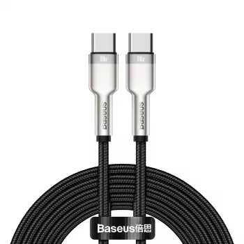 USB-C–USB-C kaabel Baseus Cafule Metal — 2 m, 100 W laadimine, USB 2.0 (480 Mbps), tsingitud kontaktid, must