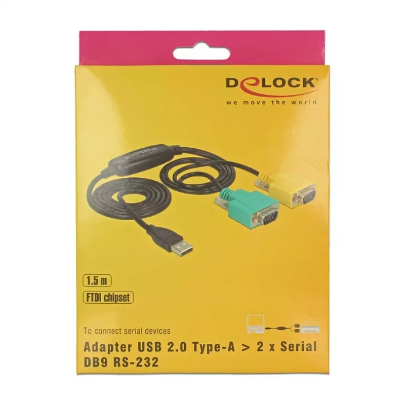 Jadaühenduskaabel DeLOCK 63466 USB Type-A DB-9 1,5 m must roheline kollane