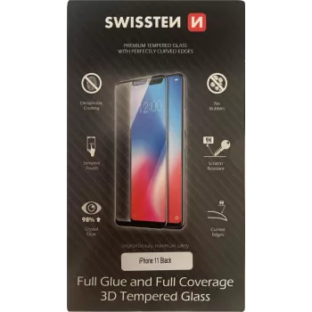 Ekraanikaitse SWISSTEN 3D Full Glue Glass iPhone 11-le, must