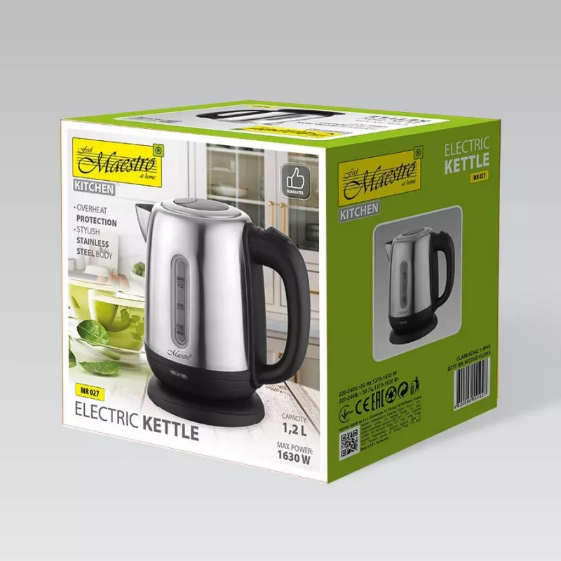 Elektriline veekeetja Maestro MR-027 1.2 L 1630 W roostevaba teras, katlakivivastane filter, veetaseme indikaator