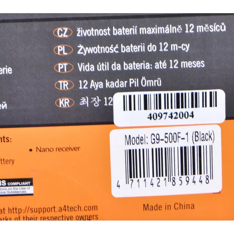 Juhtmevaba RF hiir A4Tech G9-500F, paremakäeline, 1000 DPI, 2,4 GHz nano vastuvõtja, 15 m ulatus, AA aku