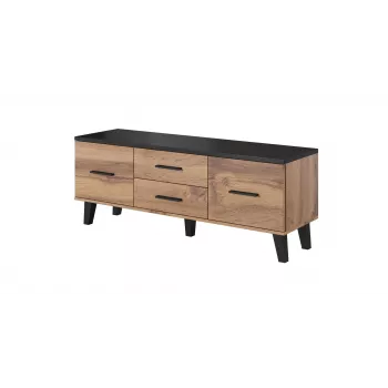 Teleriiul Cama Meble LOTTA 140 cm — wotan tamme raam, must puitlaastplaadi pealispind, 1400×400×530 mm