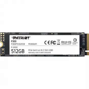 Sisemine SSD PATRIOT P300 512 GB M.2 PCIe NVMe — lugemine 1700 MB/s, kirjutamine 1200 MB/s, 3D NAND, 3,8 mm, TBW 240