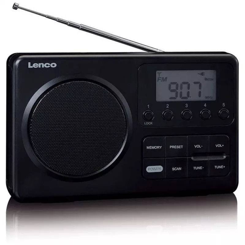 Kaasaskantav raadio Lenco MPR-035BK — FM/AM, võrgu- ja akutoide, 2,5-tolline LCD, 20 FM jaama salvestust, 3,5 mm väljund