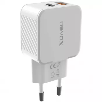 nevox USB PD Type C + USB QC 3.0 laadija 30 W valge (2009)