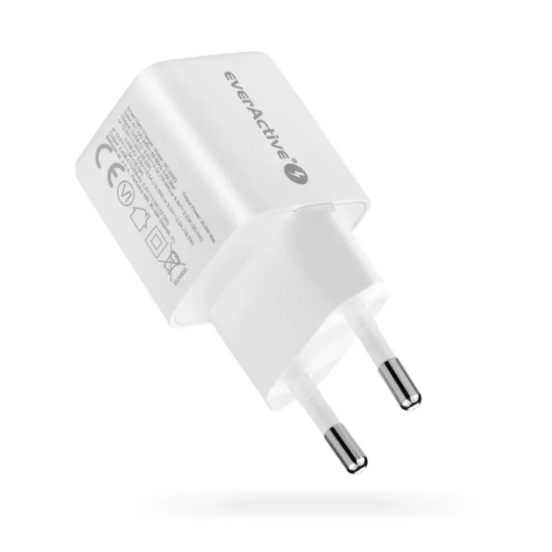 Seinalaadija everActive SC-330Q 1x USB-A ja 1x USB-C pesaga, 20 W, valge