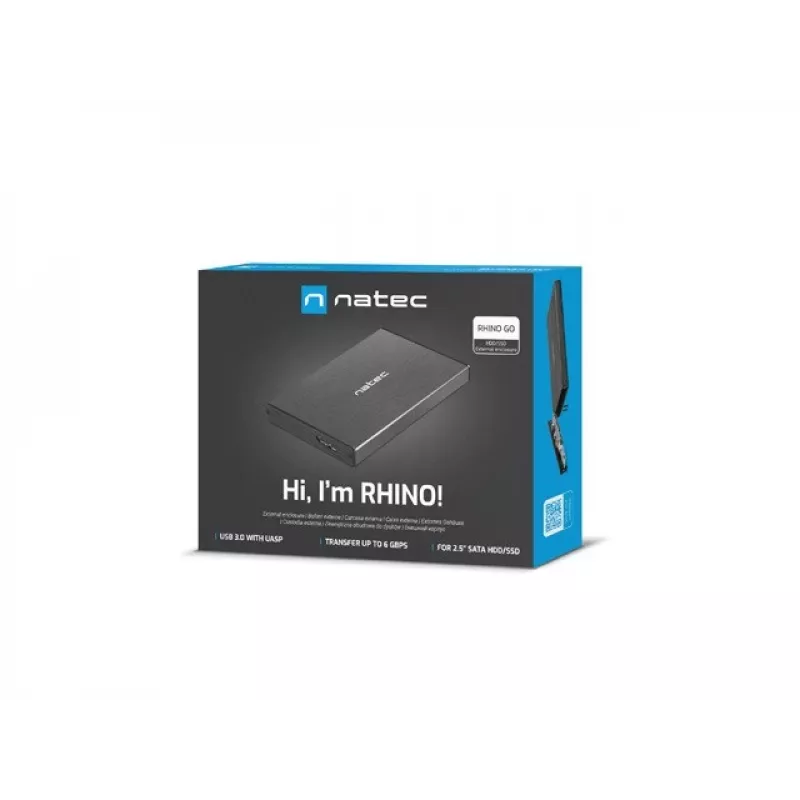 NATEC RHINO GO korpus USB 3.0 2,5-tollisele SATA HDD/SSD-le, must alumiinium