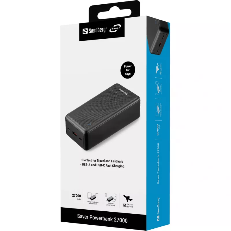 Akupank Sandberg Saver 27000 mAh liitiumioon must