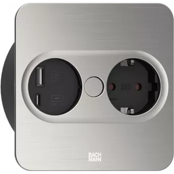 Pistikupesa tüüp F + USB A + USB C Bachmann 946.005 roostevaba teras