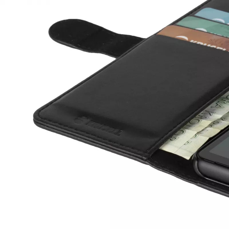 Telefonikott Krusell Apple iPhone 12 Pro Maxile — must, foliokaanega ümbris kaarditaskuga