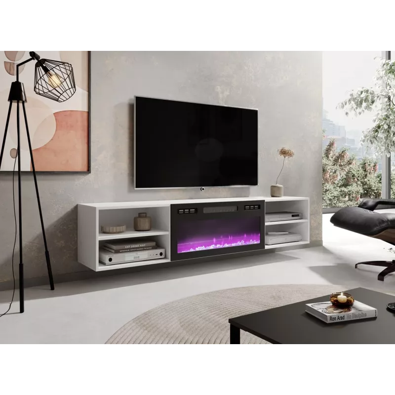 TV-kapp cama meble POLO 180x33x39 cm elektrikaminaga 1400–1600 W, laminaat, valge/must