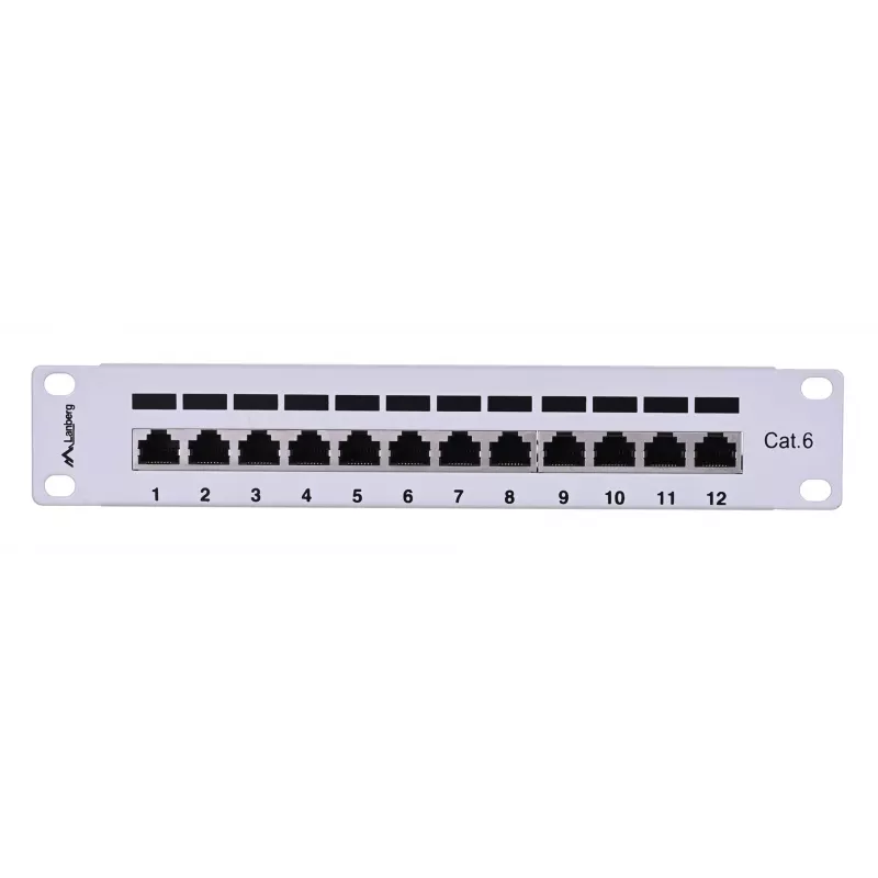 Patch-paneel LANBERG PPF6-9012-S, 12 pordiga, metallist, hall, 1U, 215×130×44,5 mm
