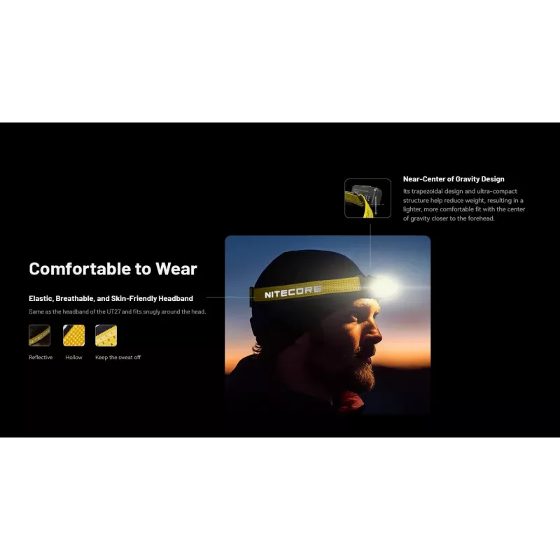 Nitecore NU27 otsmikulamp must, kollane peapaelaga LED-lamp