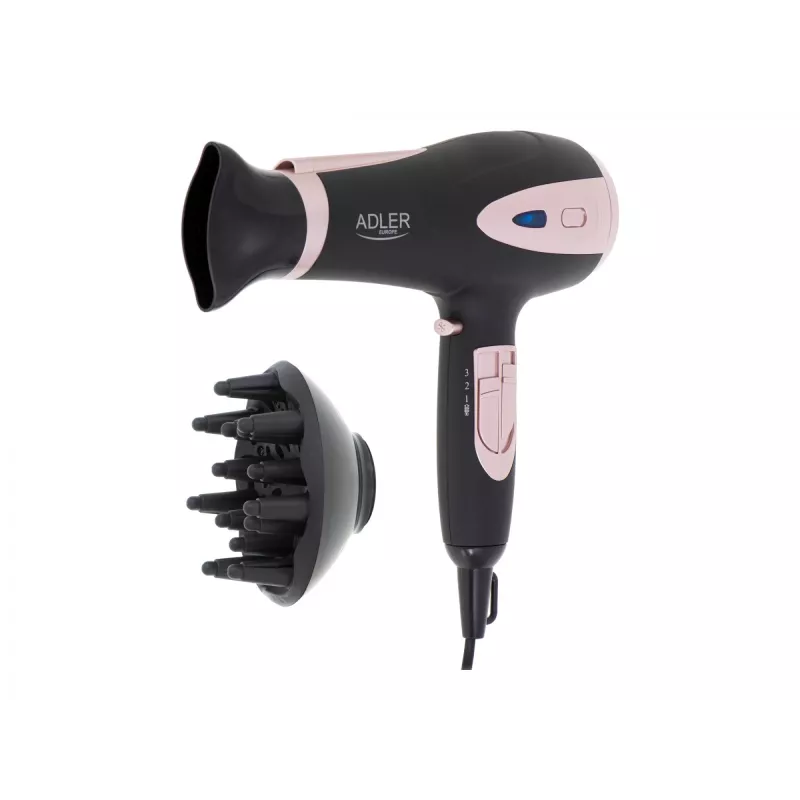Adler | Föön | AD 2248b ION | 2200 W | Temperatuuriseadete arv 3 | Ioonfunktsioon | Difuusori otsik | Must/Roosa