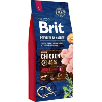 Kuiv koeratoit Brit Premium by Nature Junior L 15 kg — kana, suurt tõugu koertele, valk 28%, rasv 16%