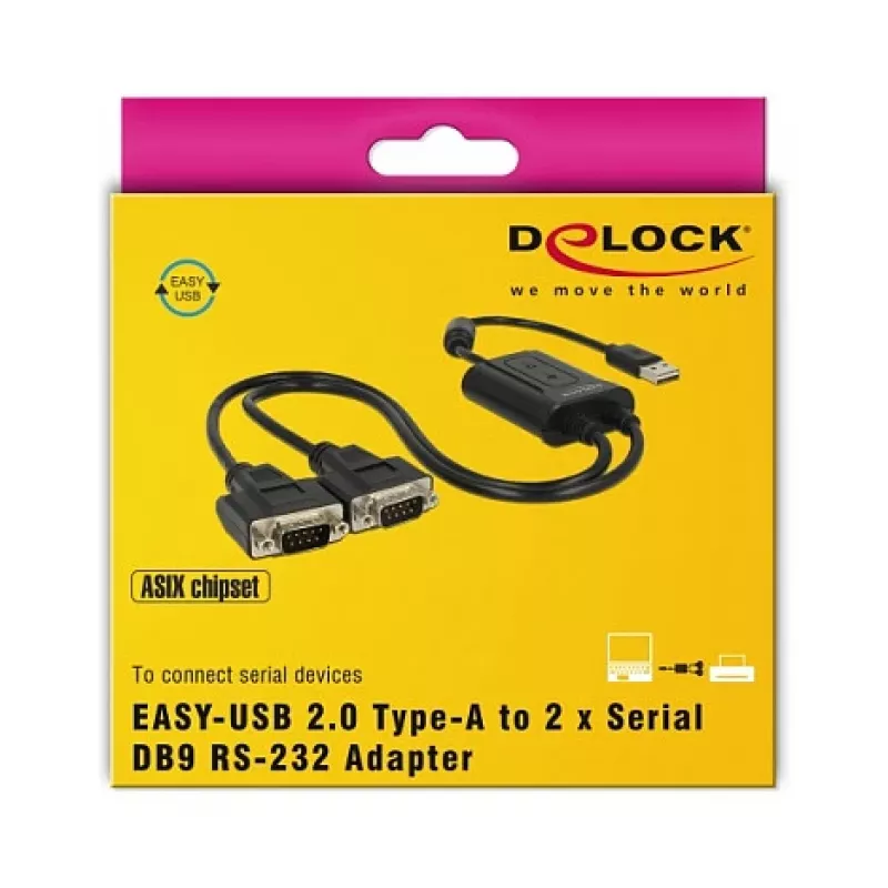 DeLOCK 63950 jadakaabel USB 2.0 Type-A 2 x RS-232 DB9 Must 0,6 m
