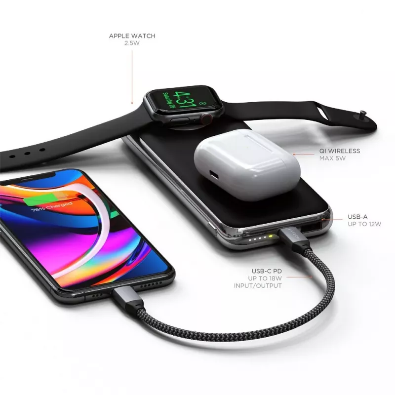 Satechi Quatro juhtmevaba akupank ST-UC10WPBM, 10000 mAh, must