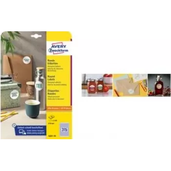 Label AVERY 6222-10 ümmargune 20 mm püsikleepuv – pakk 10 lehte