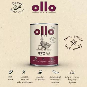 OLLO Pure Duck õunaga - märg koeratoit - 400g