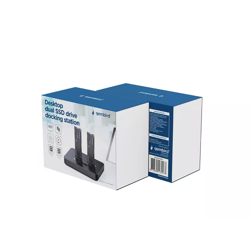 GEMBIRD lauaarvuti kahe kettaga USB USB-C M.2 NVMe ja SATA SSD dokkimisjaam DD2-U3M2, toetab M.2 2242, 20 Gbit/s, RTL9210B