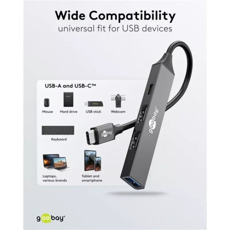 Goobay Slim 4-Port USB-Hub, USB-C™ USB-C™/USB-A, USB 3.2 (74459)