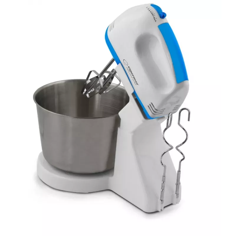 Stand mixer ESPERANZA EKM019WB — 150 W, 2,5 l kauss, 7 kiirust, tainakonksud, topeltvispel, valge