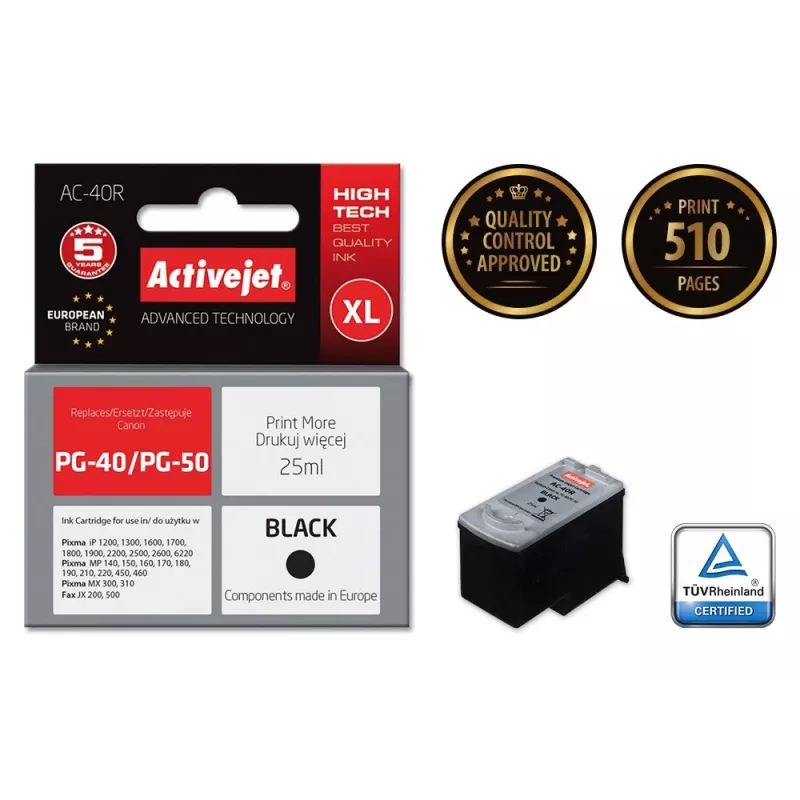 Activejet AC-40R tint (asendus Canon PG-40; Premium; 25 ml; must)