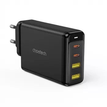 CHOETECH GaN 140W 4-pordiline laadija — 2x USB‑C, 2x USB, must (PD6005)
