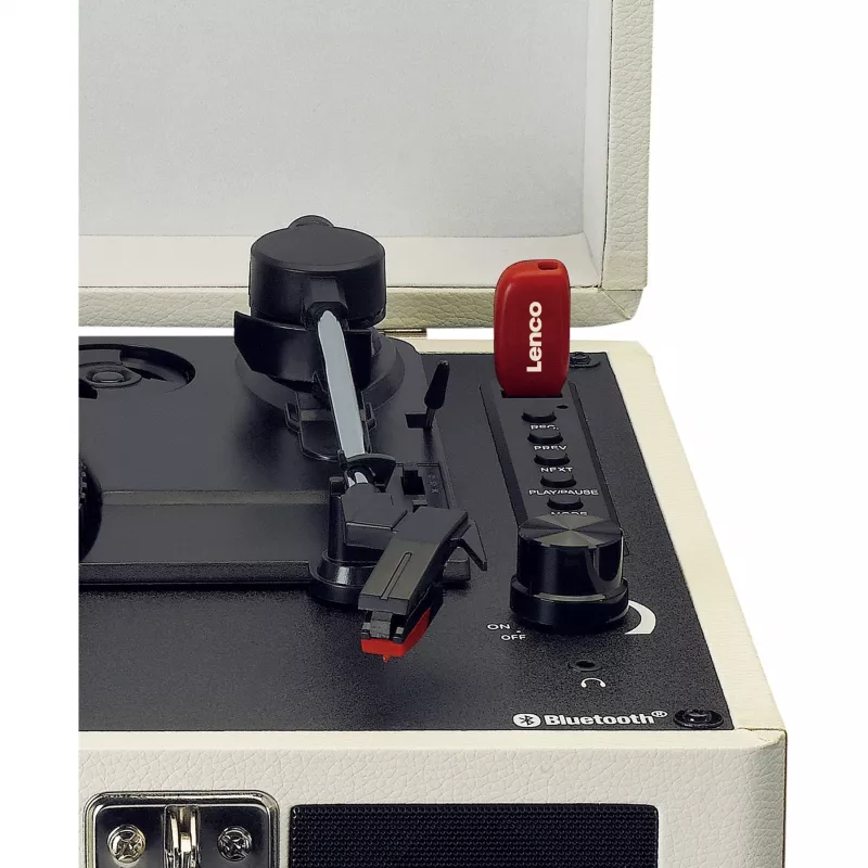 Belt-ajamiga plaadimängija Lenco TT-115CR kreemikas — kohvriplaadimängija, USB salvestus, Bluetooth 5.0, 33/45/78 p/min