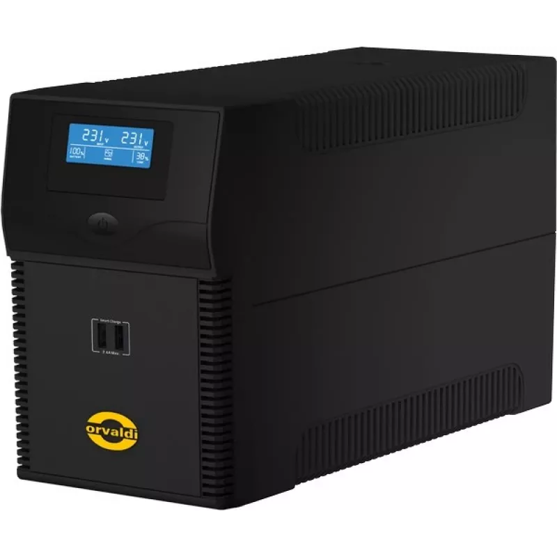 ORVALDI ID2K0CH katkematu toiteplokk Line-Interactive 2 kVA / 1200 W, 24 V, 9 Ah akud, LCD, USB, kompaktne must