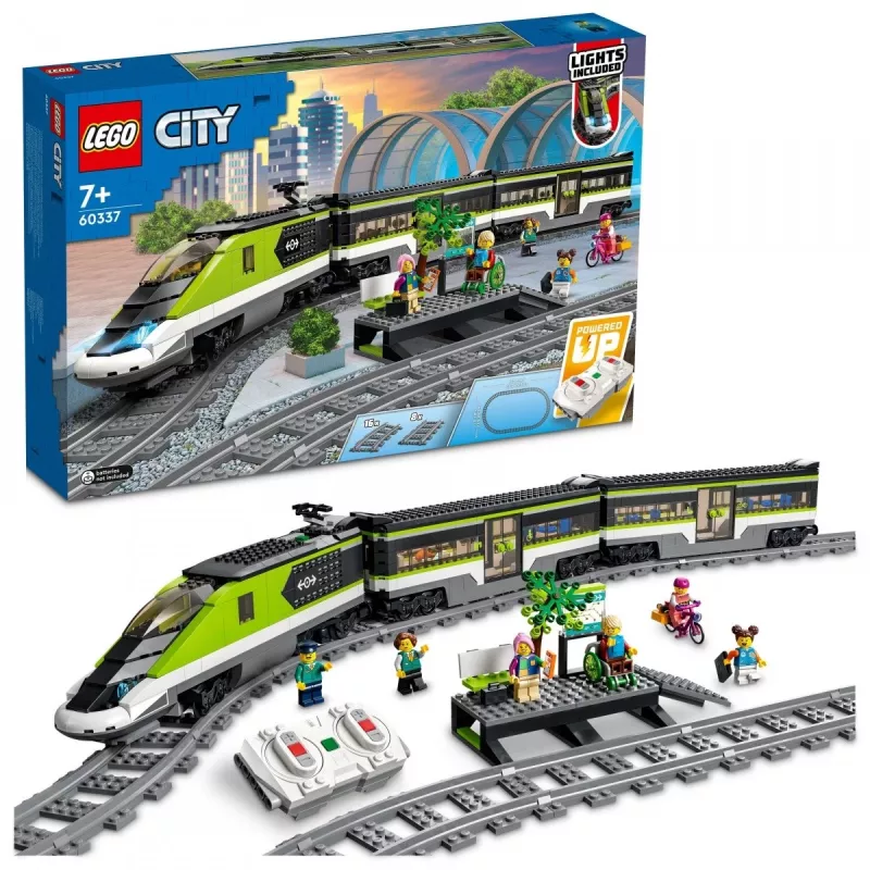 LEGO 60337 City Express reisirongi komplekt – kaugjuhitav mänguasi lastele, poistele ja tüdrukutele, töötavate esitulede, 2 vaguni ja 24 rööpatükiga