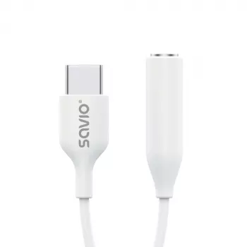 USB Type-C (M) – 3,5 mm pesa (F) heliadapter valge SAVIO AK-52