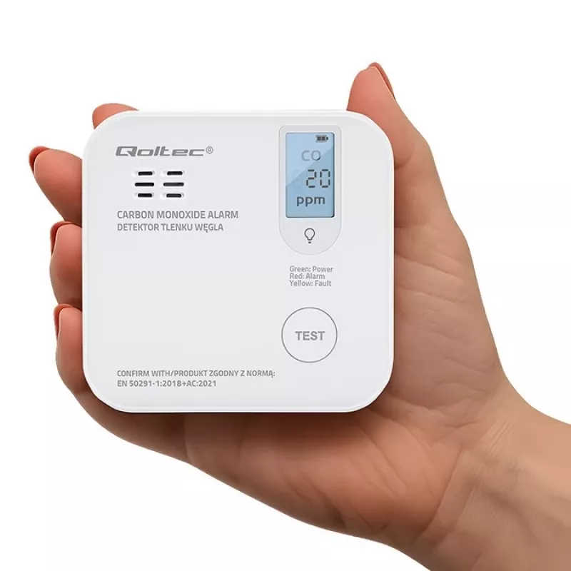 Vingugaasiandur QOLTEC 52577 — patareitoitega alarm, 85 dB helitugevus
