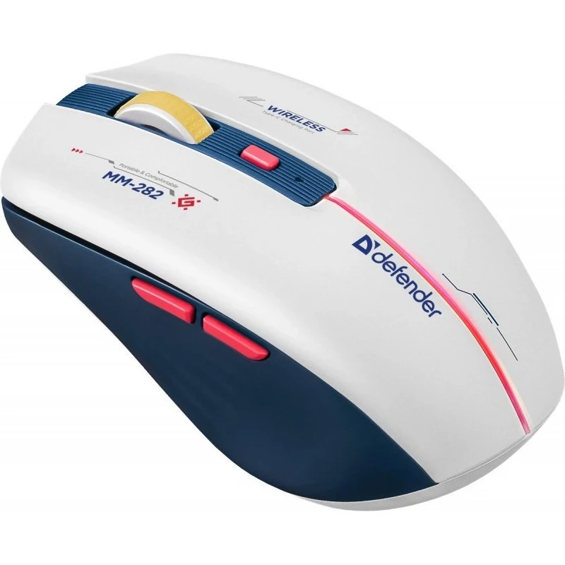 Juhtmevaba mängurihiir DEFENDER MM-282 RF — mõlemakäeline, optiline 1800 DPI, 5 nuppu, USB, akutoitel